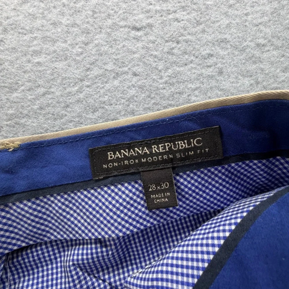 Banana Republic Mens 28x30 Non-Iron Modern Slim Fit Chino Pants Khaki Tan Cotton
